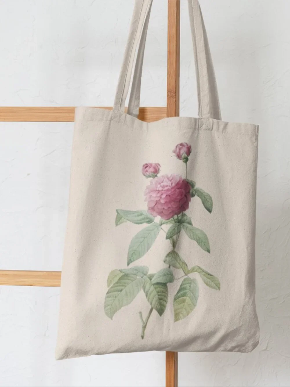 French Rose Vintage Floral Print Graphic Canvas Tote Bag